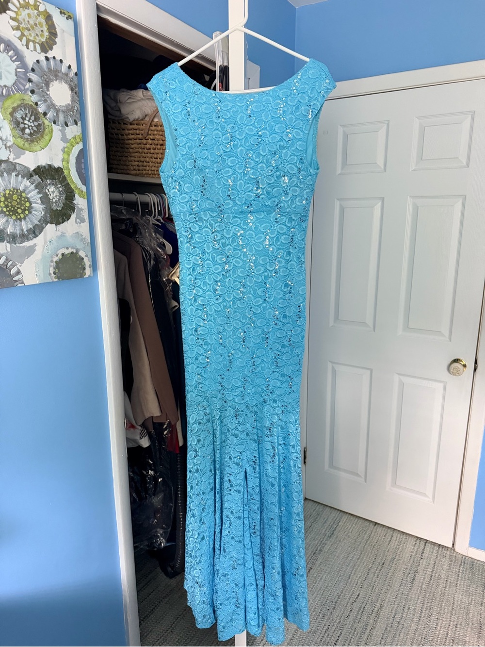 Sleeveless Turquoise Lace Maxi Dress